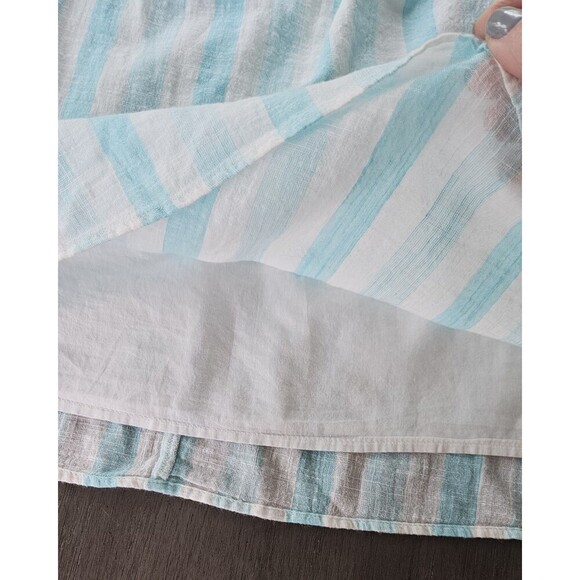 Crown & Ivy Off Shoulder Teal Stripe Mini Dress Balloon Sleeve Embroidered XS - Picture 3 of 10